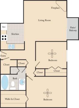 Floor Plan  Willow Creek Apartments - Two Bed/One Bath Floor Plan