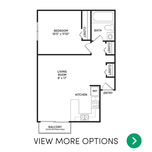Floor Plan  1 bedroom apartment floor plans in East Lansing, MI near Michigan State University | Courtyard Flatlets