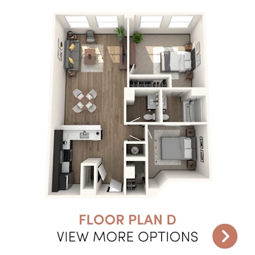 Floor Plan  A floor plan of a house with a kitchen, living room, and two bedrooms.