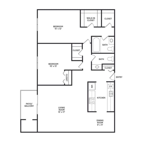 Floor Plan  2 bedroom 1 and a half bath at Verndale Apartments in Lansing, MI