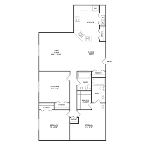 Floor Plan  3 bedroom 2 bath at Verndale Apartments in Lansing, MI