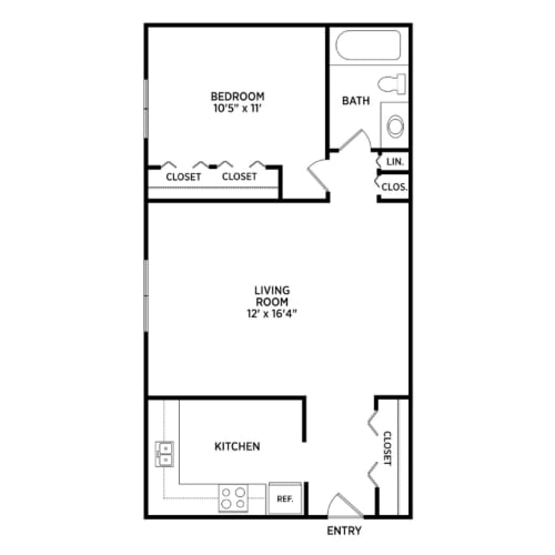 Floor Plan  1 bedroom 1 bathroom floor plan at Brookport Apartments in East Lansing near Michigan State University