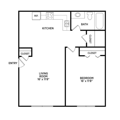 Floor Plan  1 bedroom apartment floor plans in East Lansing, MI near Michigan State University | North Pointe