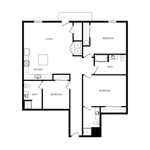 Floor Plan  3 bedroom 3 bath floor plan | Apartments in Grand Rapids, MI | Trowbridge Flats Apartments