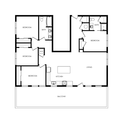 Floor Plan  4 bedroom 2 bath floor plan | Apartments in Grand Rapids, MI | Trowbridge Flats Apartments
