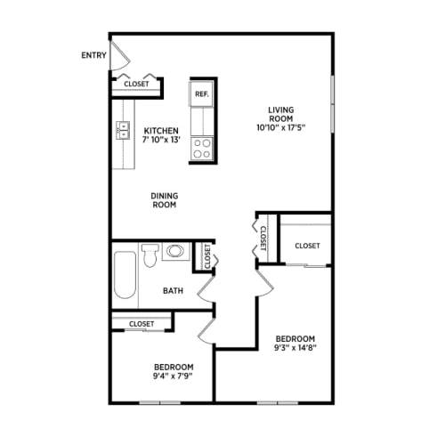 Floor Plan  2 bedroom apartment floor plans in East Lansing, MI near Michigan State University | Valley Forge