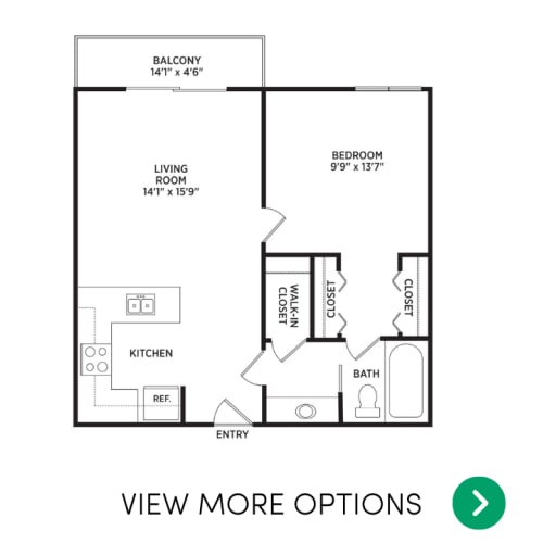 Floor Plan  1 bedroom apartment floor plans in East Lansing, MI near Michigan State University | West Village