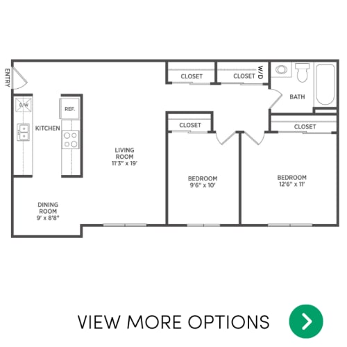 Floor Plan  2 bedroom apartments floor plan in East Lansing, MI near Michigan State University | Woodbrook Village Apartments