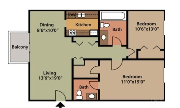 Floor Plan  Two Bedroom One and One Half Bath Apartments