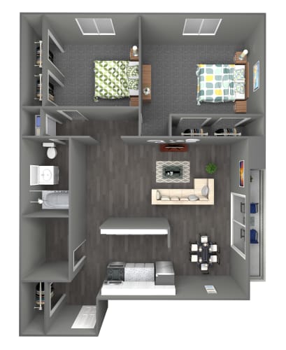 Floor Plan  a stylized floor plan of a 2100 sq ft apartment