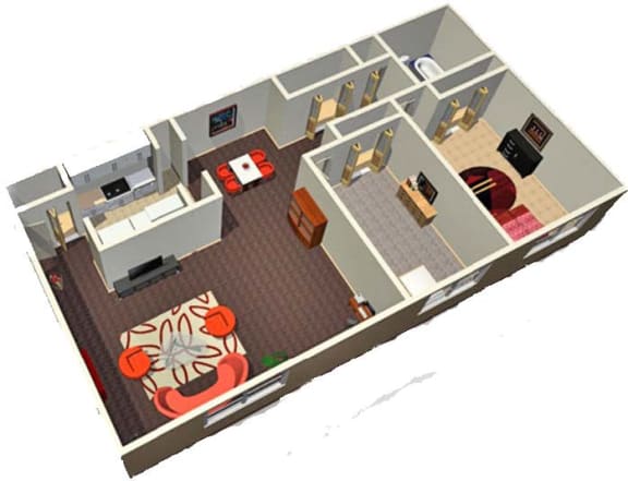 Floor Plan  2 Bed | 1 Bath White