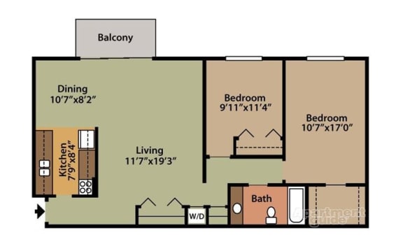 Floor Plan  Two Bedroom, One Bathroom
