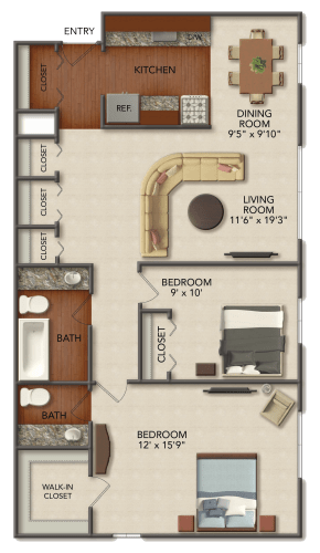 Floor Plan  a floor plan of a small house with bedrooms and a living room and a kitchen
