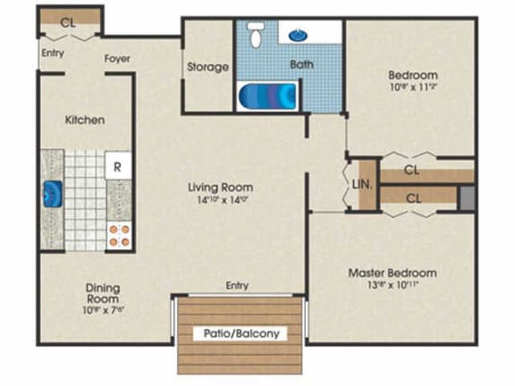Floor Plan  2 Bed | 1 Bath