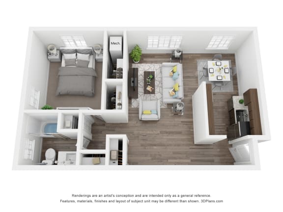Floor Plan  a 1 bedroom floorplan is shown in this simulated floor plan