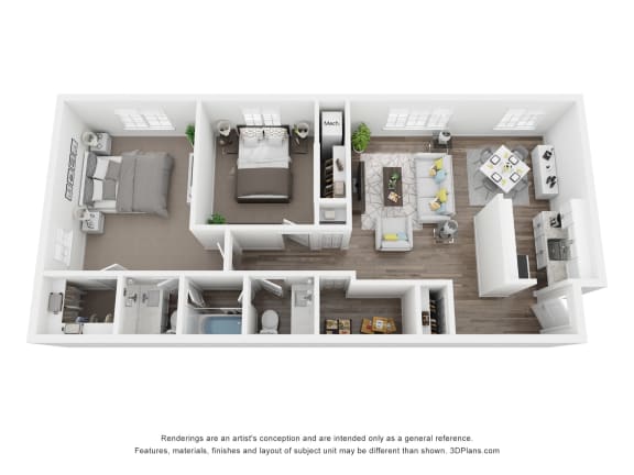 Floor Plan  a stylized 3d floor plan with a bedroom and a living room