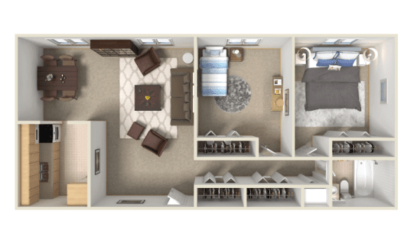 Floor Plan  a spacious two bedroom apartment with two bathrooms and plenty of closet space