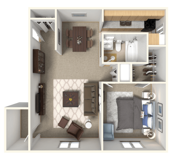 Floor Plan  a floor plan of a 1 bedroom apartment at the crossings at white marsh apartments in white marsh