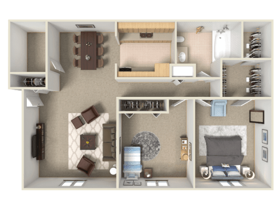 Floor Plan  this is a 3d floor plan of a 1 bedroom apartment at the crossings at white marsh