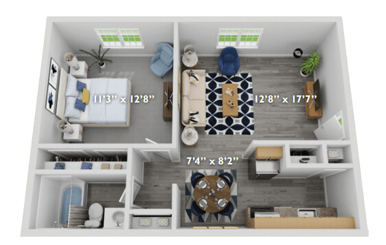 Floor Plan  a 1 bedroom floor plan with a bathroom and a living room