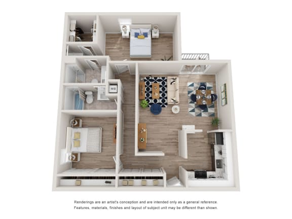 Floor Plan  a stylized floor plan of a 1 bedroom apartment
