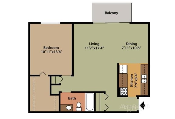 Floor Plan  One Bedroom, One Bathroom