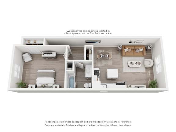 Floor Plan  A floor plan of a small apartment with a laundry room on the first floor.