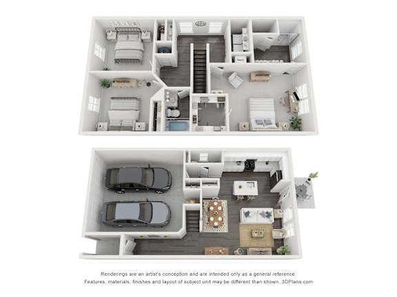 Floor Plan  a stylized 3d floor plan of a house with a bedroom and a kitchen