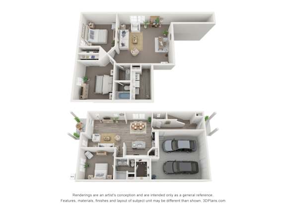 Floor Plan  A floor plan of a two-story house with a living room, kitchen, dining room, and bedrooms.