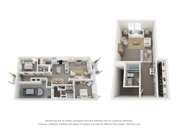 Floor Plan  A floor plan of a two-bedroom apartment with a living room, kitchen, and bathroom.