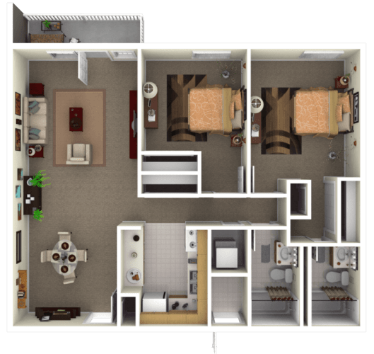 Floor Plan  2Bed floorplan with balcony