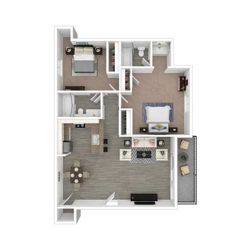 Floor Plan  A floor plan of a house with a kitchen, living room, dining room, and bedrooms.