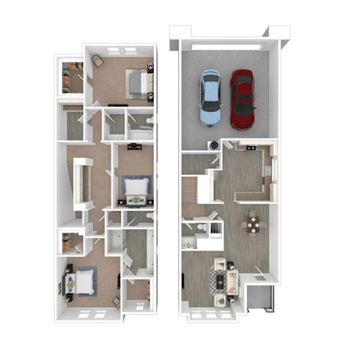 Floor Plan  A floor plan of a two-story apartment with a garage for two cars.
