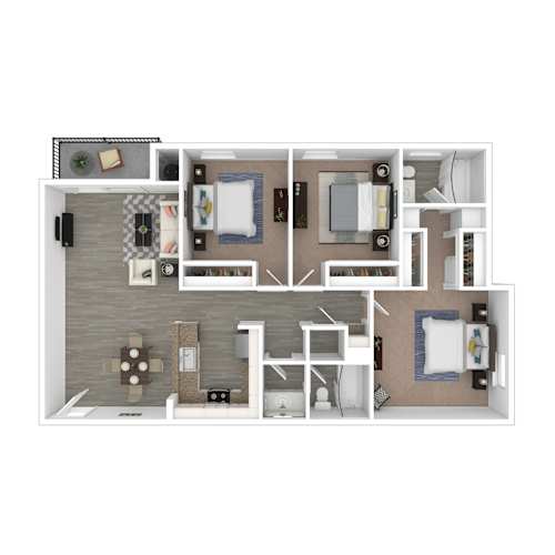 Floor Plan  A floor plan of a house with a kitchen, living room, and two bedrooms.