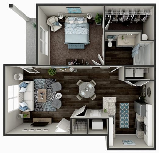 Floor Plan  a stylized floor plan with a bedroom and a bathroom