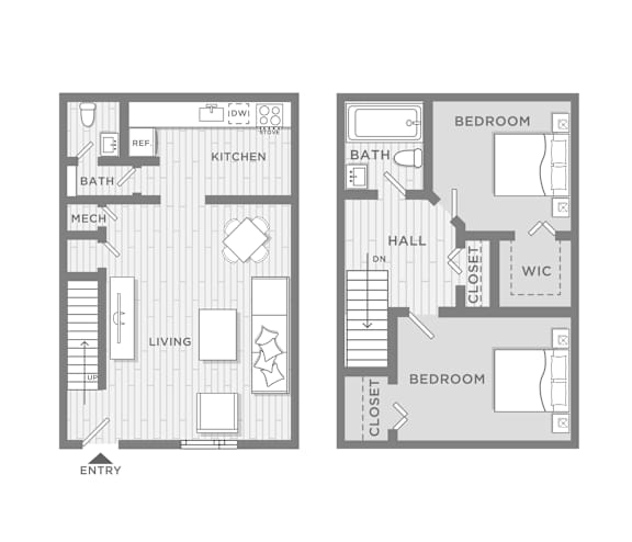 Floor Plan  A floor plan of a two bedroom apartment.