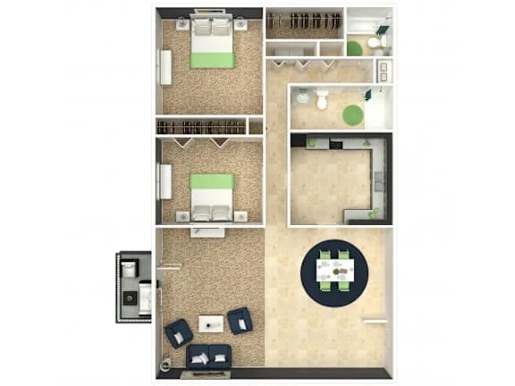 Floor Plan  a floor plan of a bedroom apartment with furniture and a rug
