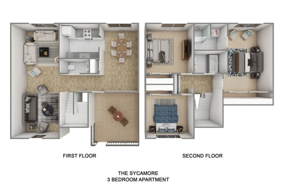 Floor Plan  a floor plan of the sycamore 3 bedroom apartment