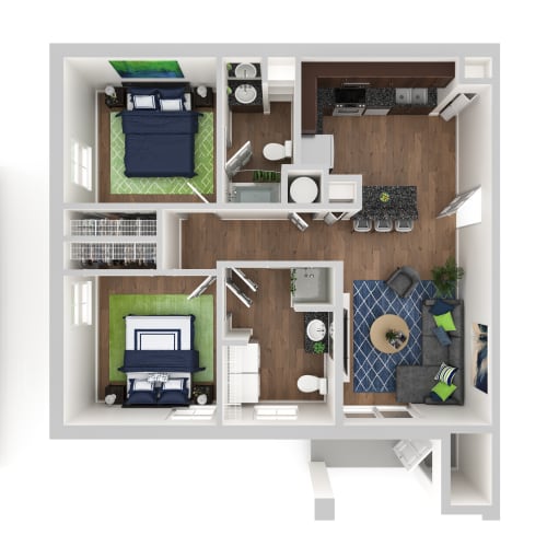 Floor Plan  a 3d floor plan of an apartment with a bedroom and a living room