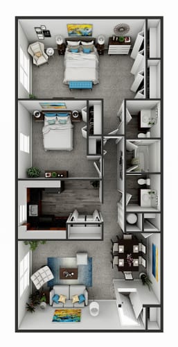 Floor Plan  a stylized floor plan with bedrooms and a living room
