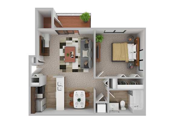 Floor Plan  A 3D rendered image of a small apartment layout.