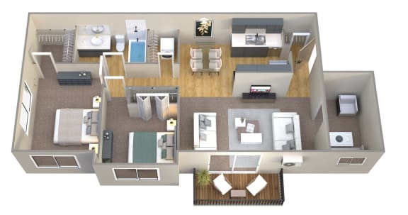 Floor Plan  a 3d drawing of a floor plan with bedrooms and a living room