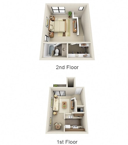 Floor Plan  Two images of a house layout, one showing the first floor and the other showing the second floor.
