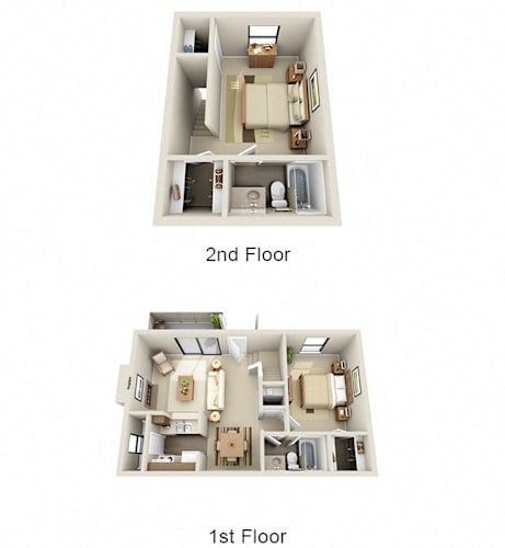 Floor Plan  Two images of a house showing the first and second floor layouts.
