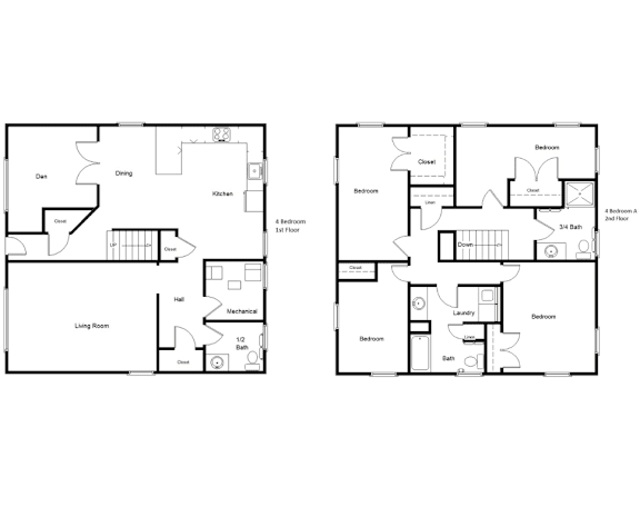 Floor Plan  Two floor plans of a house with labeled rooms.