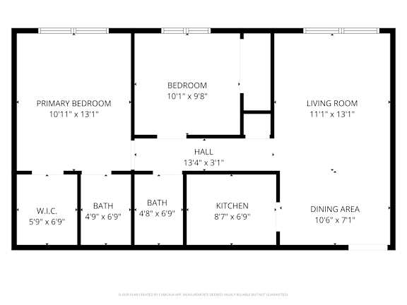 Floor Plan  A floor plan of a house with a living room, two bedrooms, a bath, a kitchen, a dining area, and a workspace.