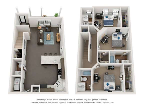 Floor Plan  A floor plan of a two-bedroom apartment with a living room, kitchen, and bathroom.