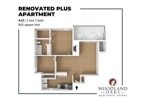 Floor Plan  Apartment floor plan with a bedroom, bathroom, and living room.