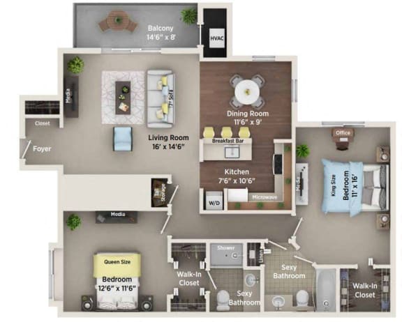 Floor Plan  C3 Floor Plan at Village Club on Franklin, Southfield, 48034