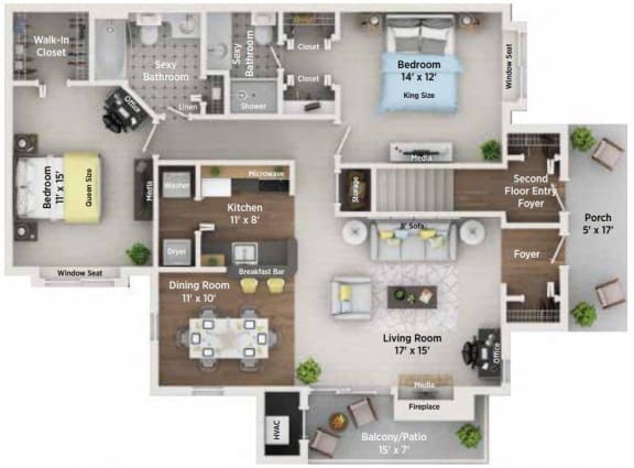 Floor Plan  Two Bed Two Bath Floor Plan at Village Club of Farmington Hills, Farmington Hills, 48331